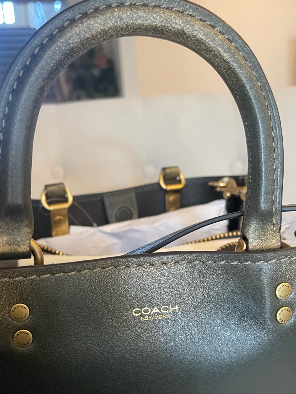 Coach Loved Leather Rogue 31 Brass/Green Rub-Off Soft Full Grain Leather NWT - Picture 15 of 16